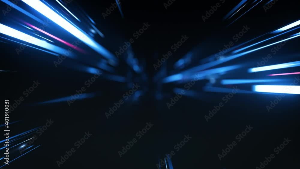High Speed Flying Lines 3d Animation in Seamless Looping Traffic. Sci-fi Digital Footage Electric Move of Dynamic Streaks in Dark Backdrop. Neon Glowing Rays of Hyperspace in Time Travel Illustration