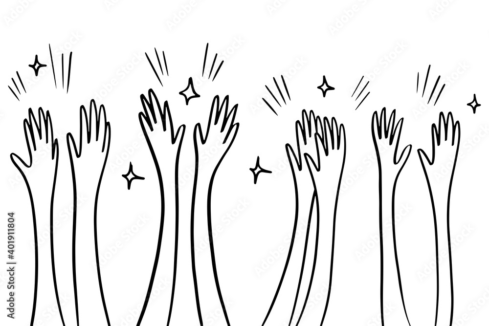 Hand Drawn sketch style of applause, thumbs up gesture. Human hands clapping ovation. on doodle style, vector illustration. Hand Drawn sketch style of applause, thumbs up gesture. Human hands clapping ovation. on doodle style, vector illustration.