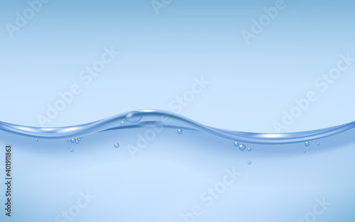 Blue transparent water wave template background, realistic vector illustration.