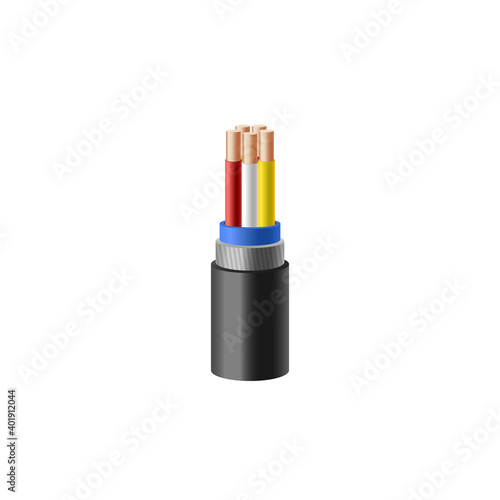 Electric cable with insulation and wires realistic vector illustration isolated.