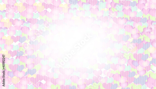 カラフルなハートで埋め尽くされた背景イラスト(淡)