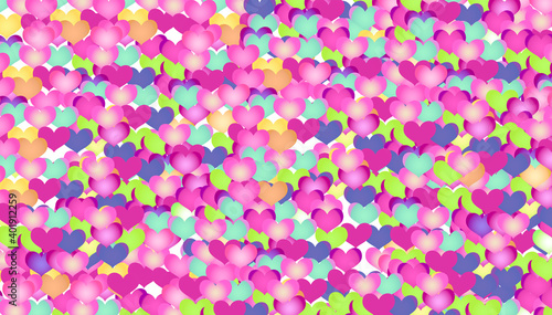 カラフルなハートで埋め尽くされた背景イラスト