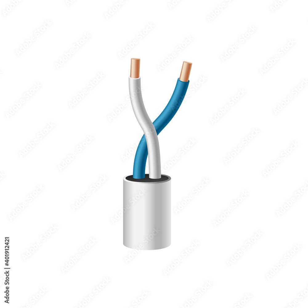 Fototapeta premium Electric power cable with two wires realistic vector illustration isolated.