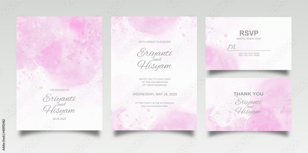 Watercolor wedding invitation card set