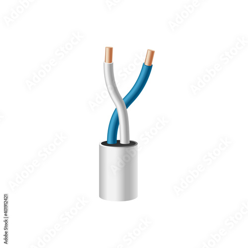 Electric power cable with two wires realistic vector illustration isolated.