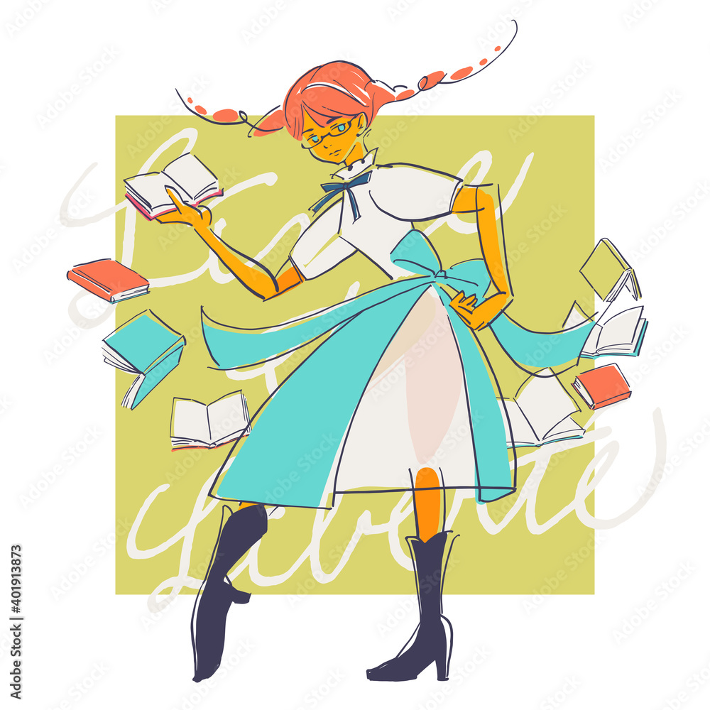 スタイリッシュな読書家女子のベクターイラスト Stock Vector Adobe Stock