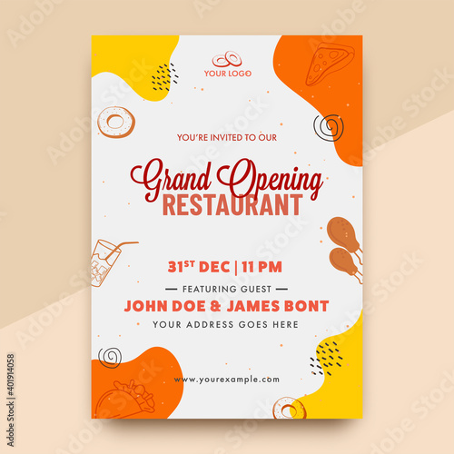 Vector Grand Opening Invitation Or Flyer Design With Event Details For Restaurant.
