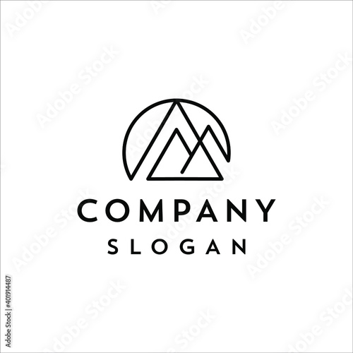 Mountain and sun in a minimalist line design style