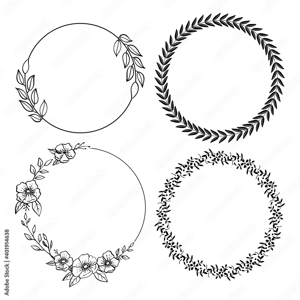 Hand-drawn Floral wreath set on white background-Vector Illustration Hand-drawn Floral wreath set on white background-Vector Illustration