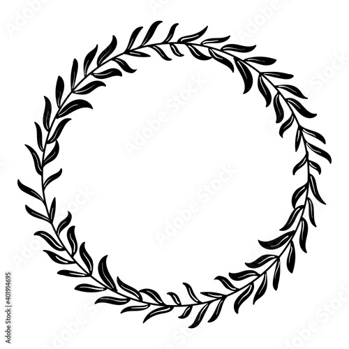 Hand-drawn Floral wreath on white background-Vector Illustration