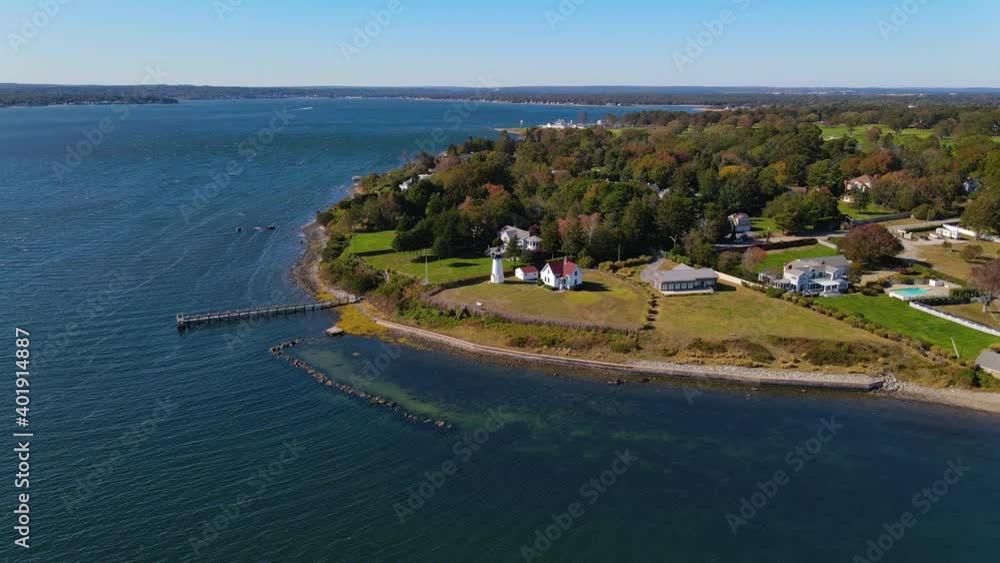 Warwick Lighthouse aerial view at Warwick Point in city of Warwick, Rhode Island RI, USA. Warwick Lighthouse aerial view at Warwick Point in city of Warwick, Rhode Island RI, USA.