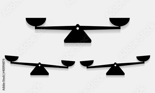 Set of scale icon. Balance and unbalance, one-sided. Illustration vector