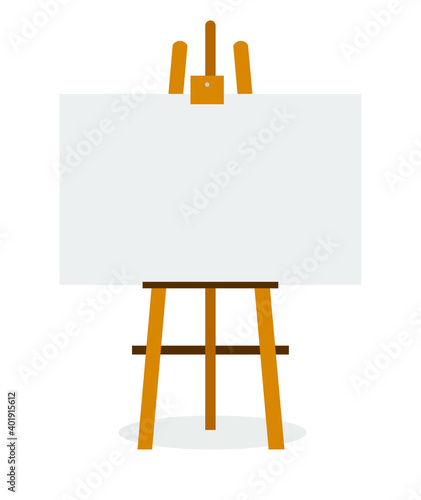 Wooden easel with white canvas on white background. Vector illustration