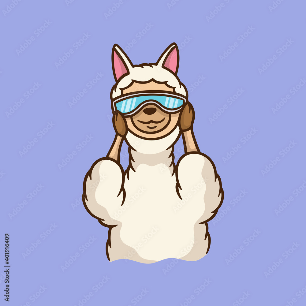 cartoon animal design llama wearing glasses cute mascot logo cartoon animal design llama wearing glasses cute mascot logo