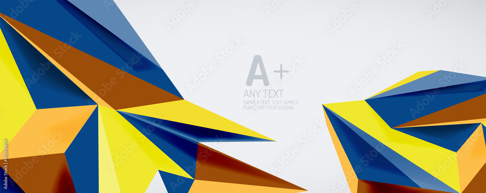 Vector triangle geometric backgrounds. Low poly 3d shape on light backdrop. Vector illustration for covers, banners, flyers and posters and other designs Vector triangle geometric backgrounds. Low poly 3d shape on light backdrop. Vector illustration for covers, banners, flyers and posters and other designs