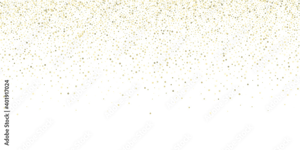 Gold Glitter Stars. Luxury Shiny Confetti. Scattered little sparkle. Flash glow silver element. Random magic tiny light. Stellar fall white background. New Year, Christmas Vector illustration.