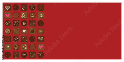 Valentine Concept. Decorative Chocolate icons illustration. Valentine decoration for banner, background, wallpaper, web and graphic design. Vector illustration.バレンタインイラスト、バレンタイン背景、チョコレートイラスト、バレンタインチョコ photo