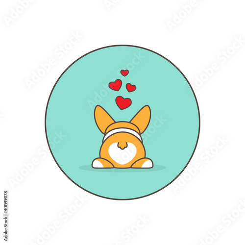 Funny welsh corgi butt with hearts. Love, romantic, amour icon. rabbits couple.