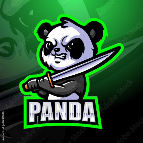 Samurai panda mascot esport logo design