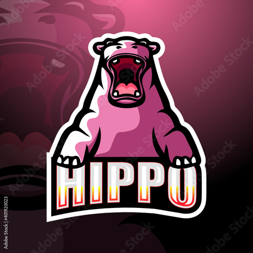 Strong hippo mascot esport logo design