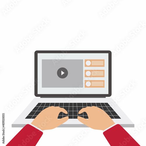 Laptop and hands on the key...