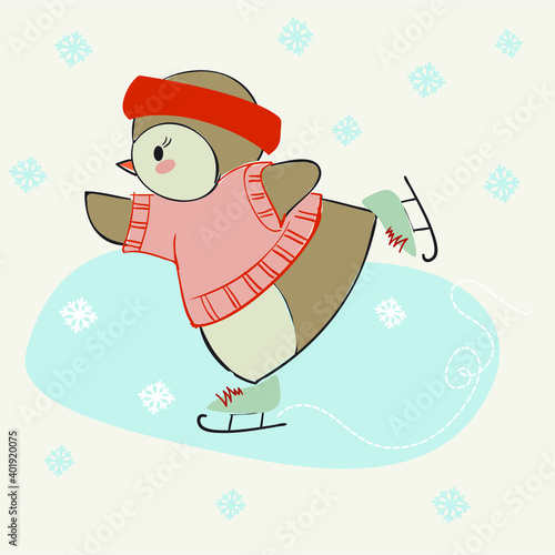 little penguin riding a skating rink