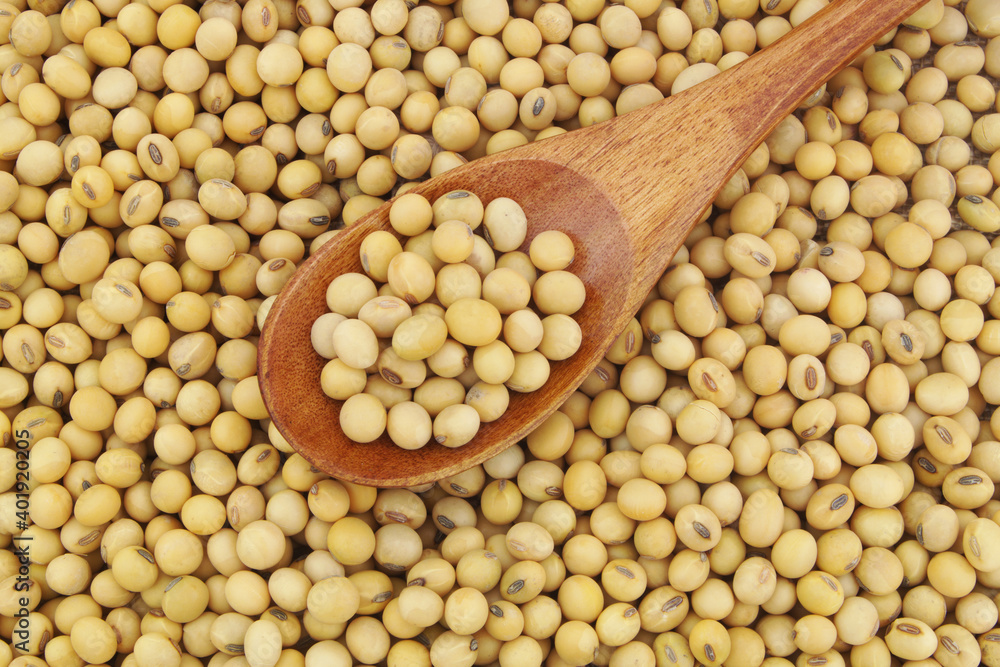 Soy beans with wooden spoon Soy beans with wooden spoon