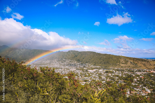Rainbow over Manoa valley, Tantalus lookout, Honolulu, Oahu, Hawaii