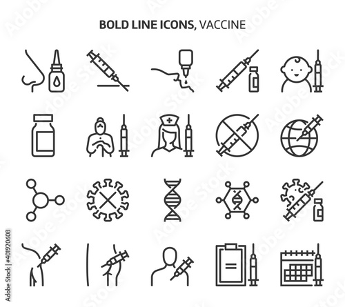 Vaccine, bold line icons