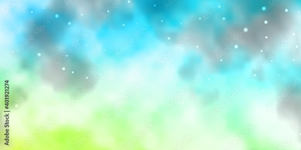 Obraz premium Light Blue, Green vector background with colorful stars.