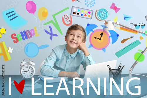Text I LOVE LEARNING and li...