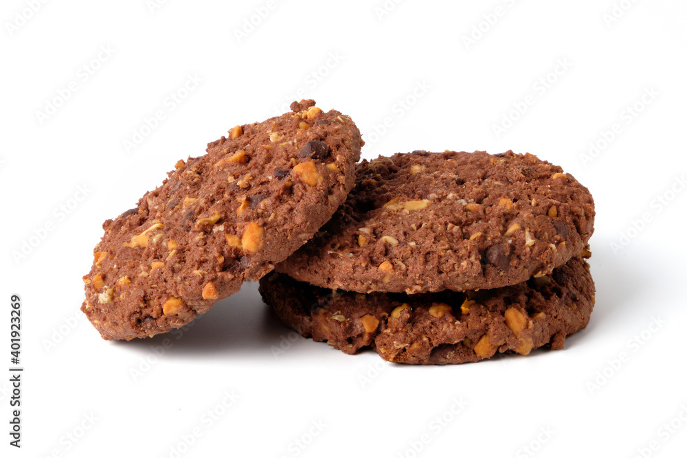 Cocoa cookies with nuts isolated on white