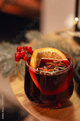 Glass of tasty mulled wine ...