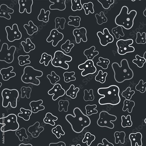 Fototapeta Naklejka Na Ścianę i Meble -  Grey Tooth with caries icon isolated seamless pattern on black background. Tooth decay. Vector.