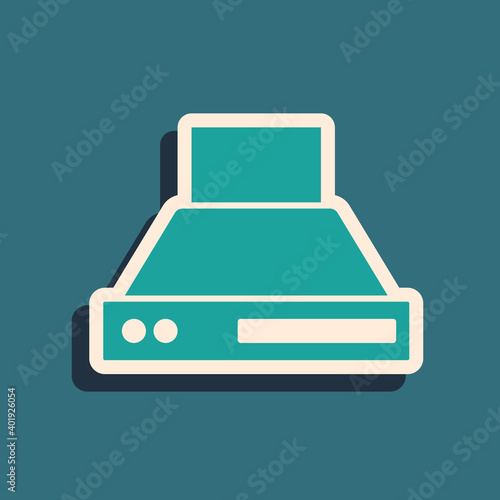 Green Kitchen extractor fan icon isolated on green background. Cooker hood. Kitchen exhaust. Household appliance. Long shadow style. Vector.
