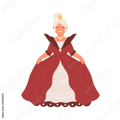 Cute fairytale princess isolated on white background. Adorable girl dressed i...