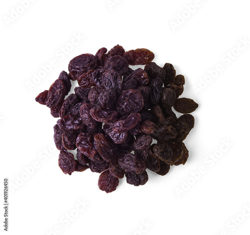 Dried raisins on a white background