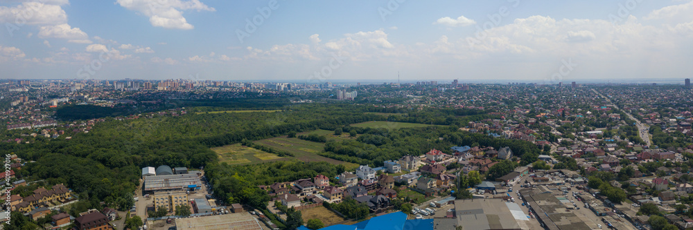 Obraz premium Aerial view of suburban houses in big city