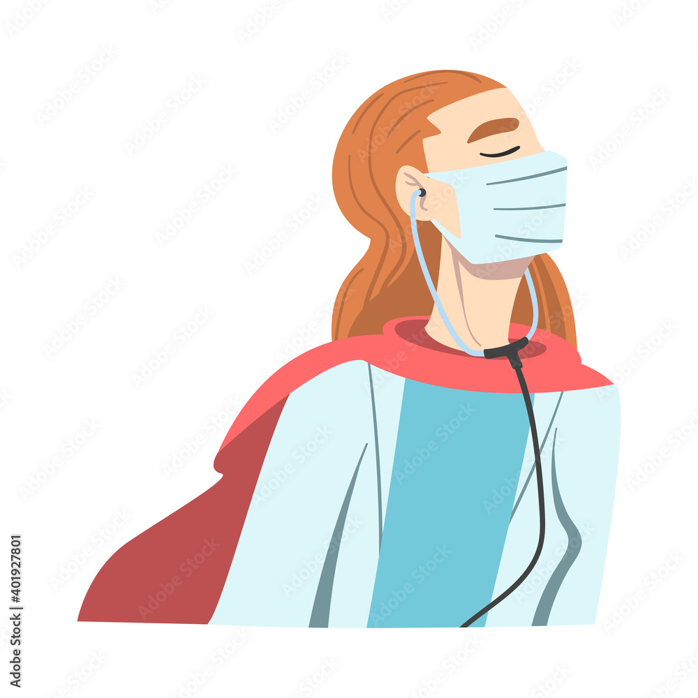 Doctor Superhero in Medical Mask and Cape, Professional Confident Doctor Character Fighting Against Viruses, Healthcare and Safety Cartoon Style Vector Illustration Doctor Superhero in Medical Mask and Cape, Professional Confident Doctor Character Fighting Against Viruses, Healthcare and Safety Cartoon Style Vector Illustration
