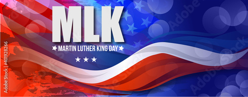 Martin Luther King Jr Day greeting card - I have a dream inspirational quote - with US flag Poster Or Banner Background.
