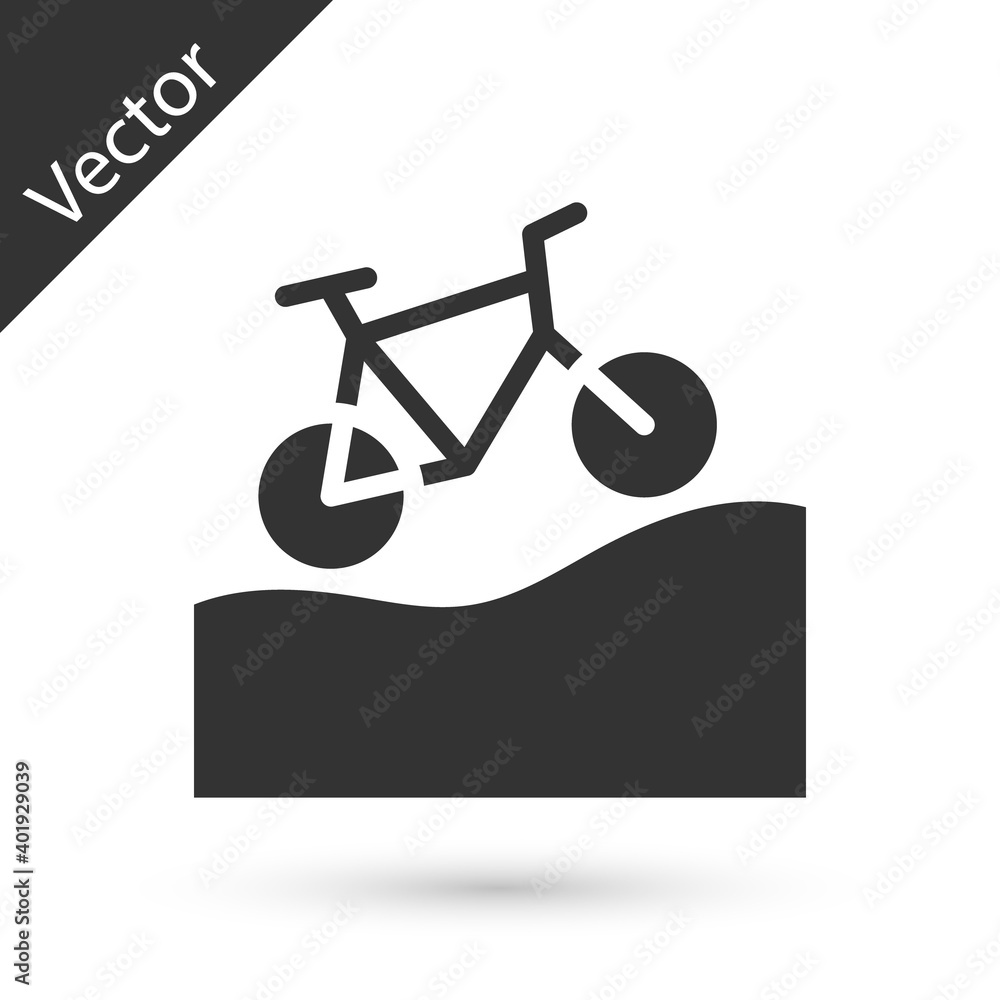Grey Mountain bicycle icon isolated on white background. Bike race. Extreme sport. Sport equipment. Vector. Grey Mountain bicycle icon isolated on white background. Bike race. Extreme sport. Sport equipment. Vector.