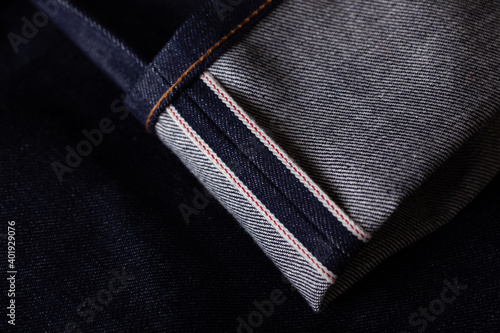 Tableau sur toile Dry denim jeans red selvedge close-up