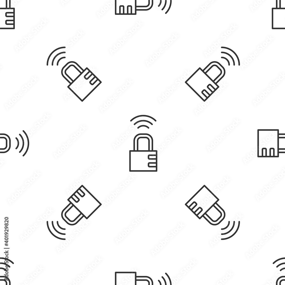 Grey line Smart safe combination lock icon isolated seamless pattern on white background. Combination padlock. Security, safety, protection, password, privacy. Vector. Grey line Smart safe combination lock icon isolated seamless pattern on white background. Combination padlock. Security, safety, protection, password, privacy. Vector.