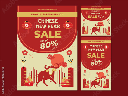 Chinese New Year Sale Flyer Template. Instagram Post & Stories