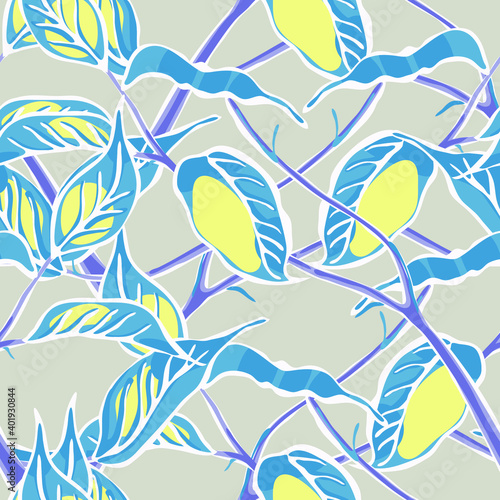 Modern Hand Drawn Background. Blue, Red and Yellow Lemon Seamless Pattern. Botanical Illustration. Psychedelic Citron Motif. Vector Summer Citrus Print. Simple Marker Lime.