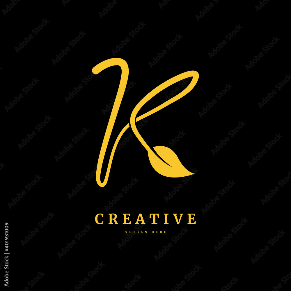 Fototapeta premium Initial letter K with leaf logo vector concept element. letter K monogram, with organic leaf fit for company and business