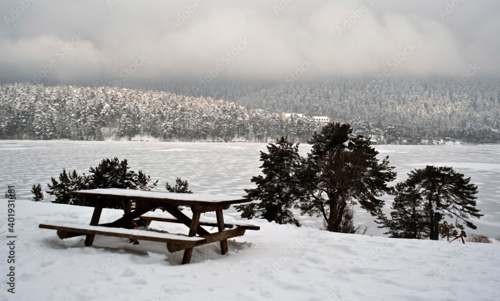 The magnificent view of Bolu Abant covered with snow in winter. A place everyone should go once in their lifetime