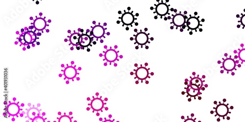 Light purple, pink vector pattern with coronavirus elements.