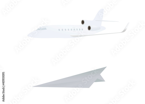 Paper and real airplane. vector