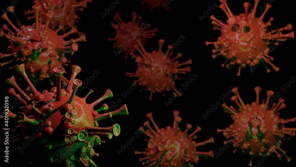 Fototapeta premium Coronavirus COVID-19.3D. Black background.3D rendering.